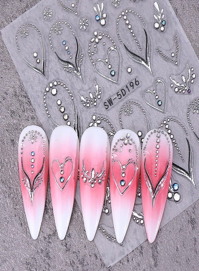 Vopintpy Love Heart Rhinestones Nails Stickers Decals Romantic Valentines Nails Art Stickers Self-Adhesive 5D Embossed Valentines Heart Nail Art Decals for Women DIY Manicure Decorations 2 Sheets - Image 3